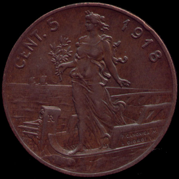5 centesimi Italia su prora Vittorio Emanuele III