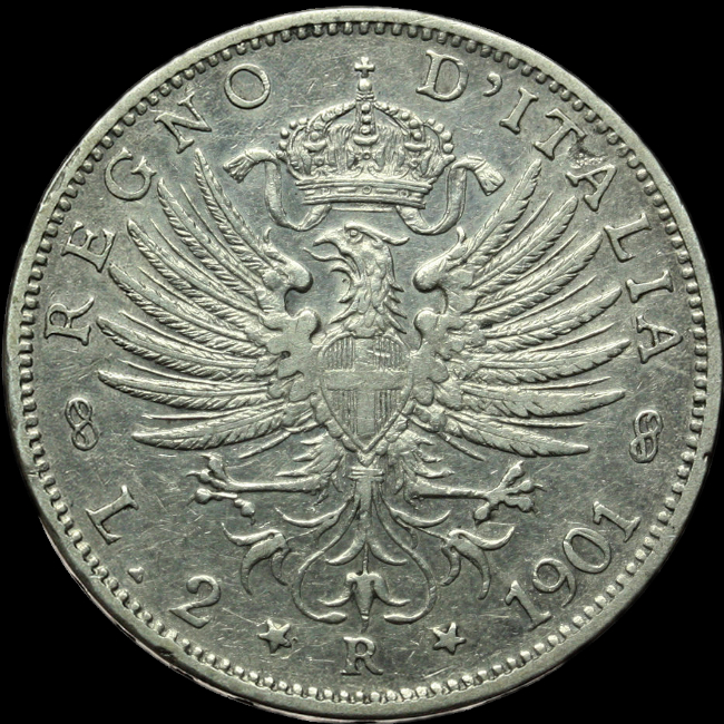 2 lire aquila sabauda Vittorio Emanuele III